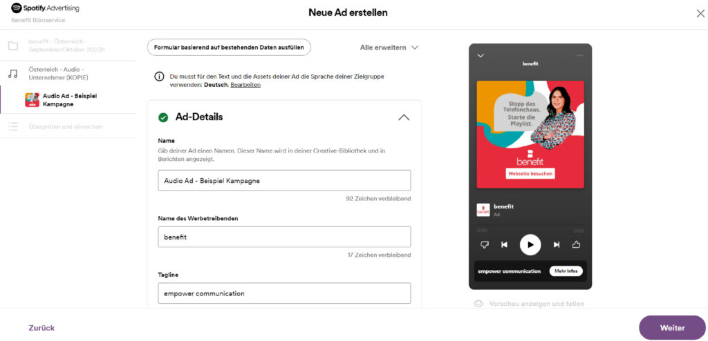 Spotify Ads erstellen - Anzeige einrichten 